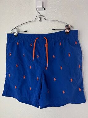 Ralph Lauren polo men’s all over pony swim trunks blue orange size medium